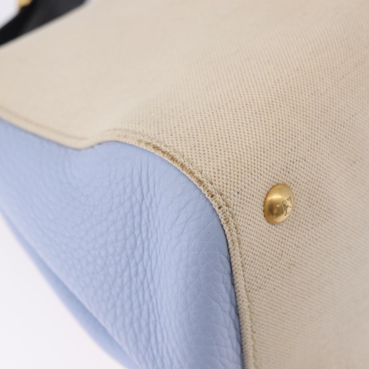 FENDI Hand Bag Canvas 2way Beige Silver Auth 195971A