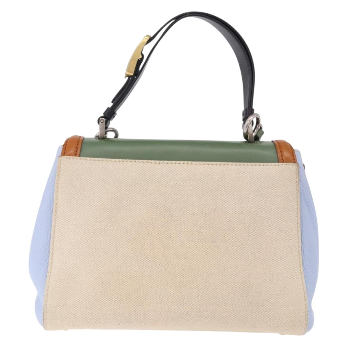 FENDI Hand Bag Canvas 2way Beige Silver Auth 195971A