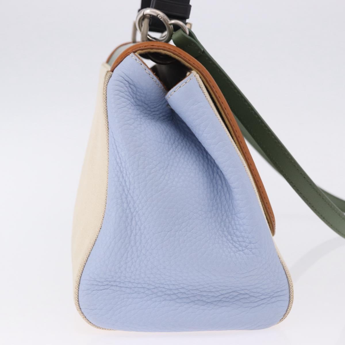 FENDI Hand Bag Canvas 2way Beige Silver Auth 195971A