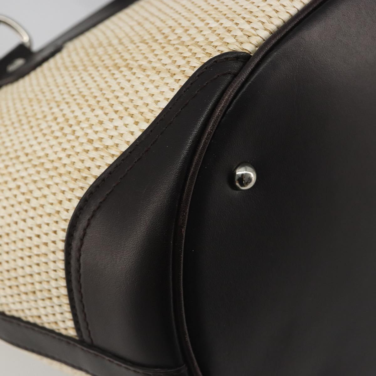 BURBERRY Hand Bag Straw Beige Silver Auth 195974A