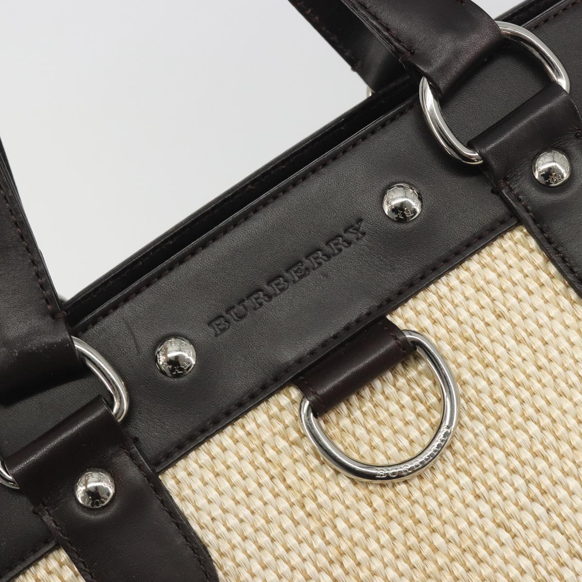 BURBERRY Hand Bag Straw Beige Silver Auth 195974A