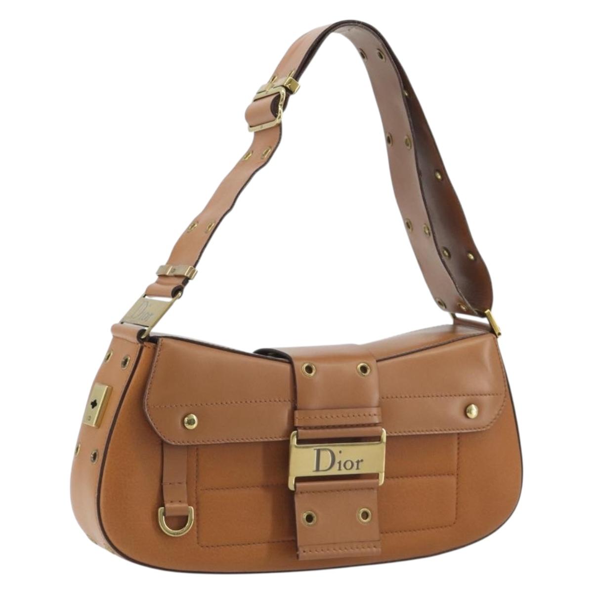 Christian Dior Street Chic Shoulder Bag Leather Brown Gold Auth 195980V