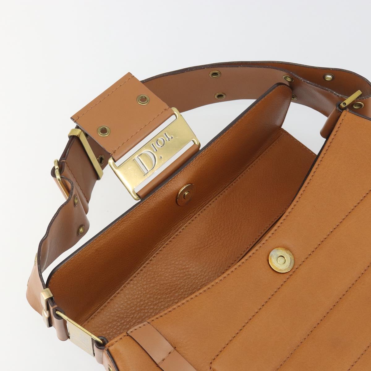 Christian Dior Street Chic Shoulder Bag Leather Brown Gold Auth 195980V