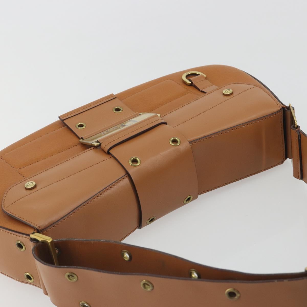 Christian Dior Street Chic Shoulder Bag Leather Brown Gold Auth 195980V