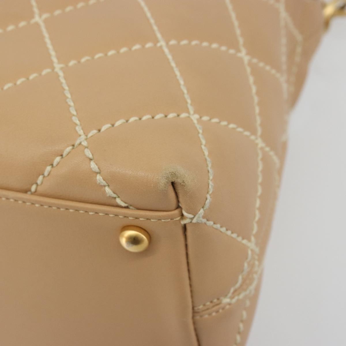 CHANEL Wild Stitch Shoulder Bag Leather Beige Gold CC Auth 195981A