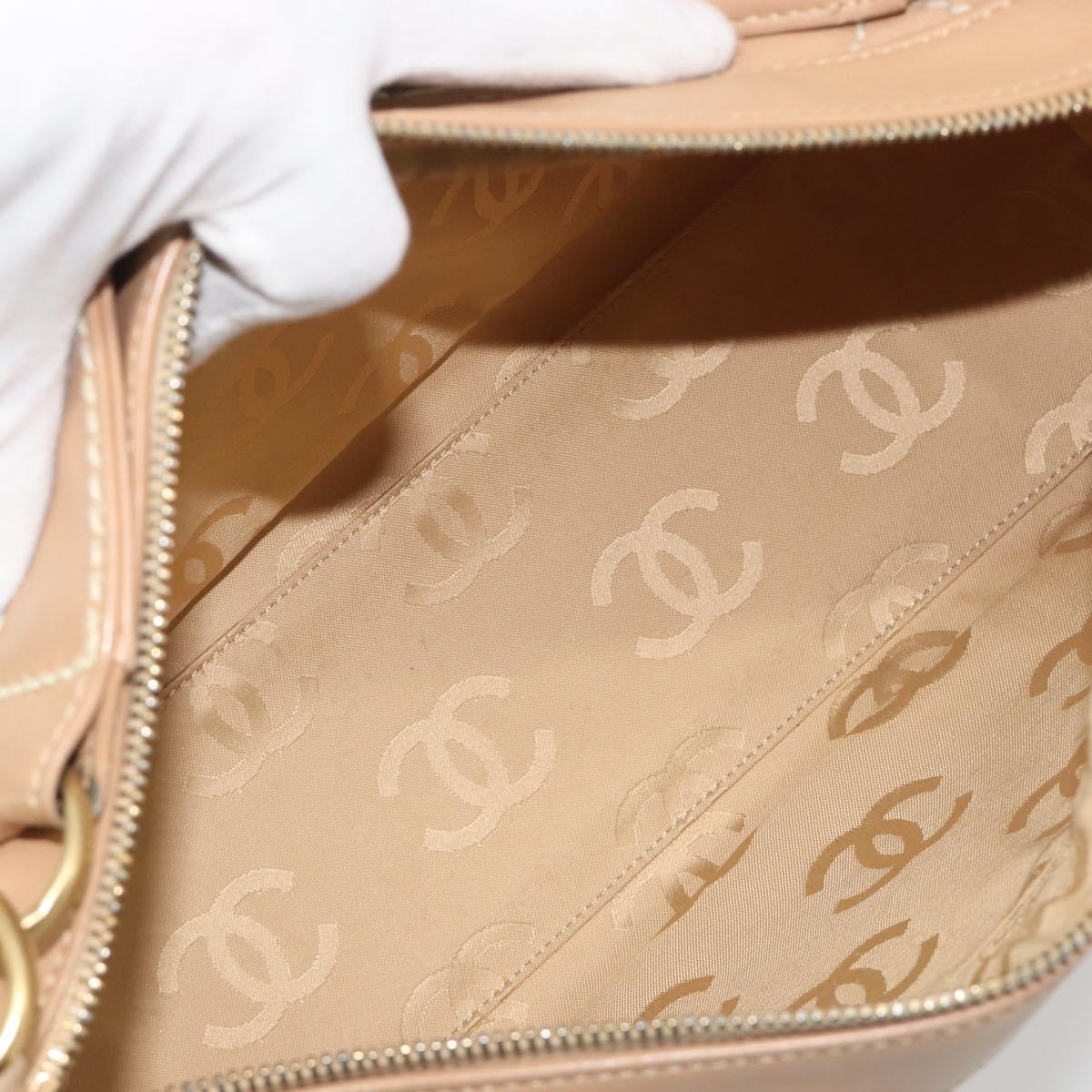CHANEL Wild Stitch Shoulder Bag Leather Beige Gold CC Auth 195981A