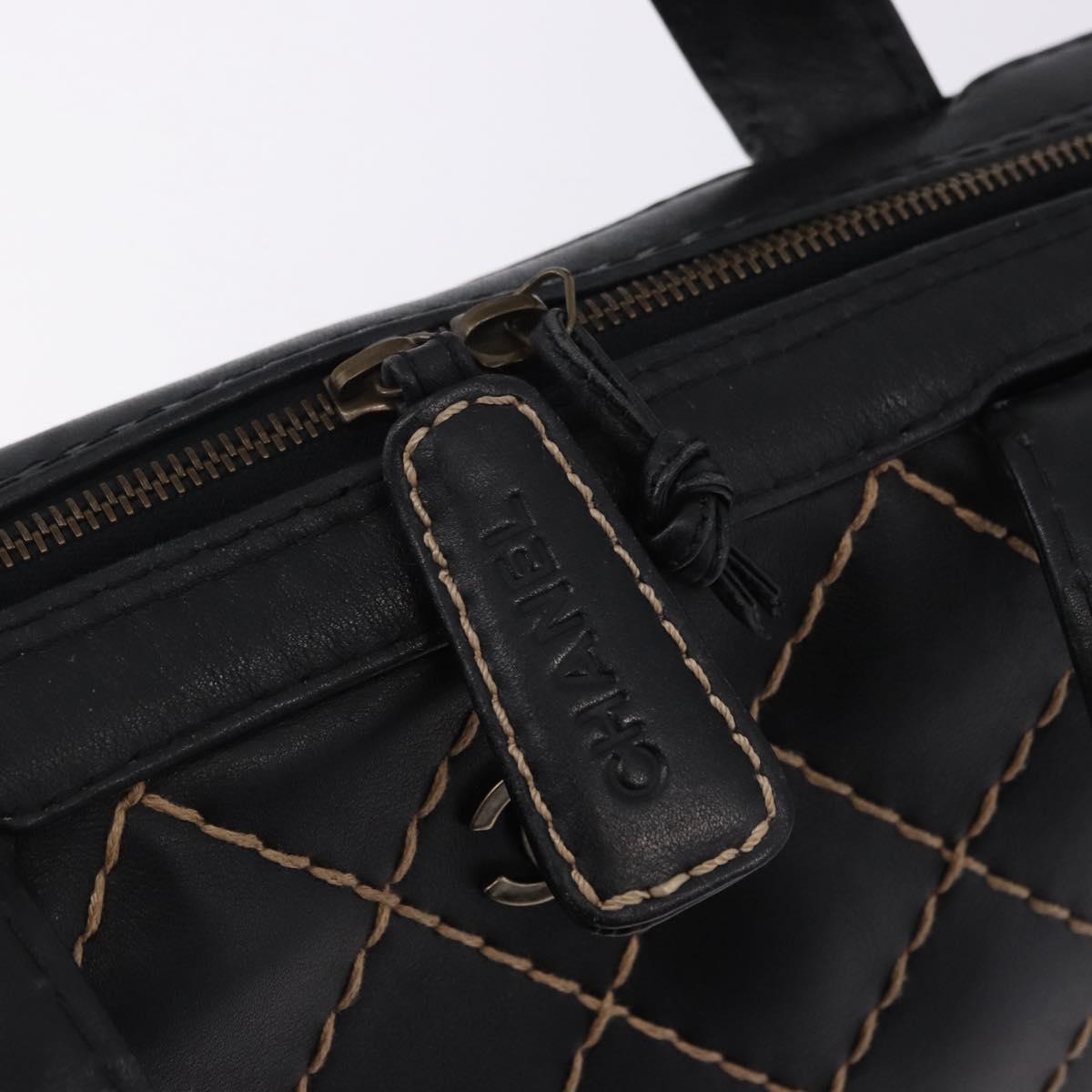 CHANEL Wild Stitch Hand Bag Leather Black CC Auth 195982V