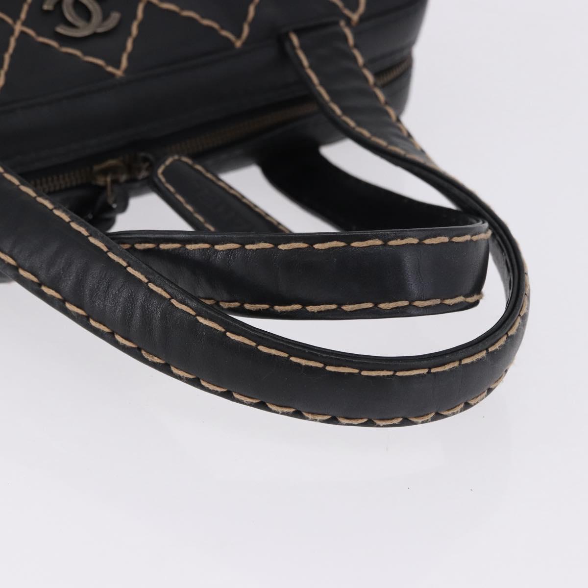 CHANEL Wild Stitch Hand Bag Leather Black CC Auth 195982V