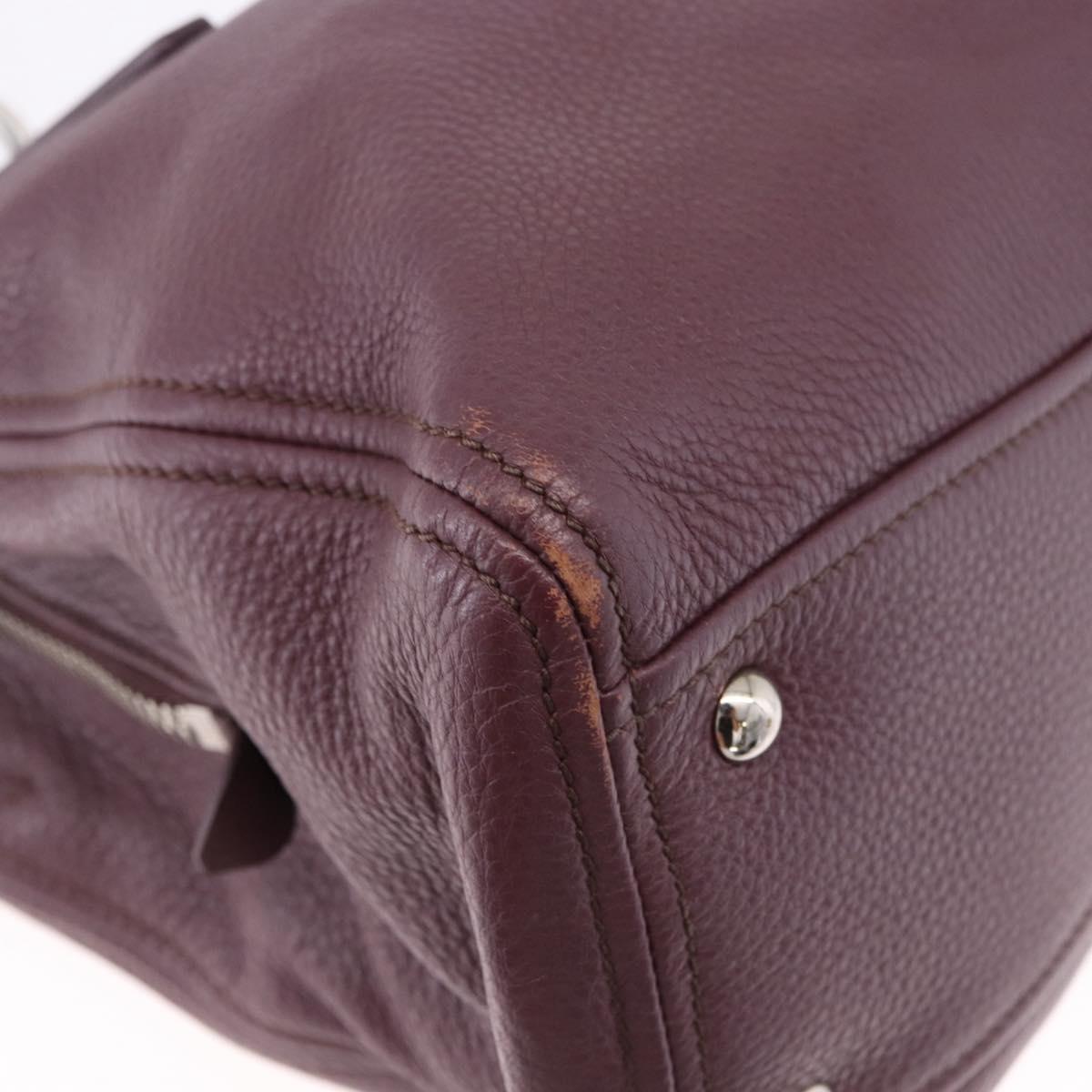 Miu Miu Hand Bag Leather 2way Bordeaux Silver Auth 195983A