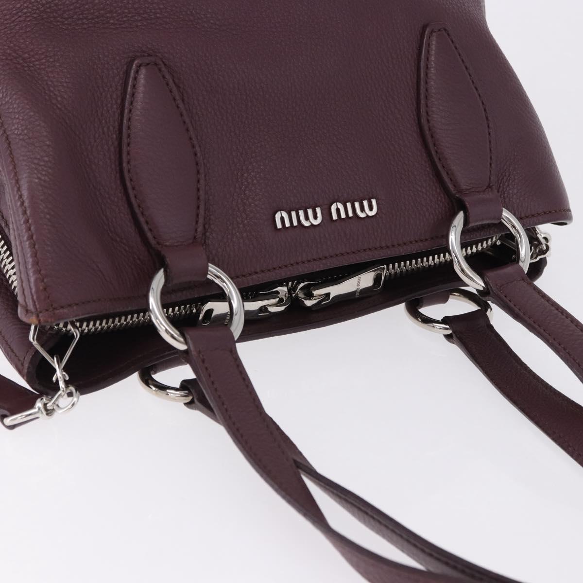 Miu Miu Hand Bag Leather 2way Bordeaux Silver Auth 195983A