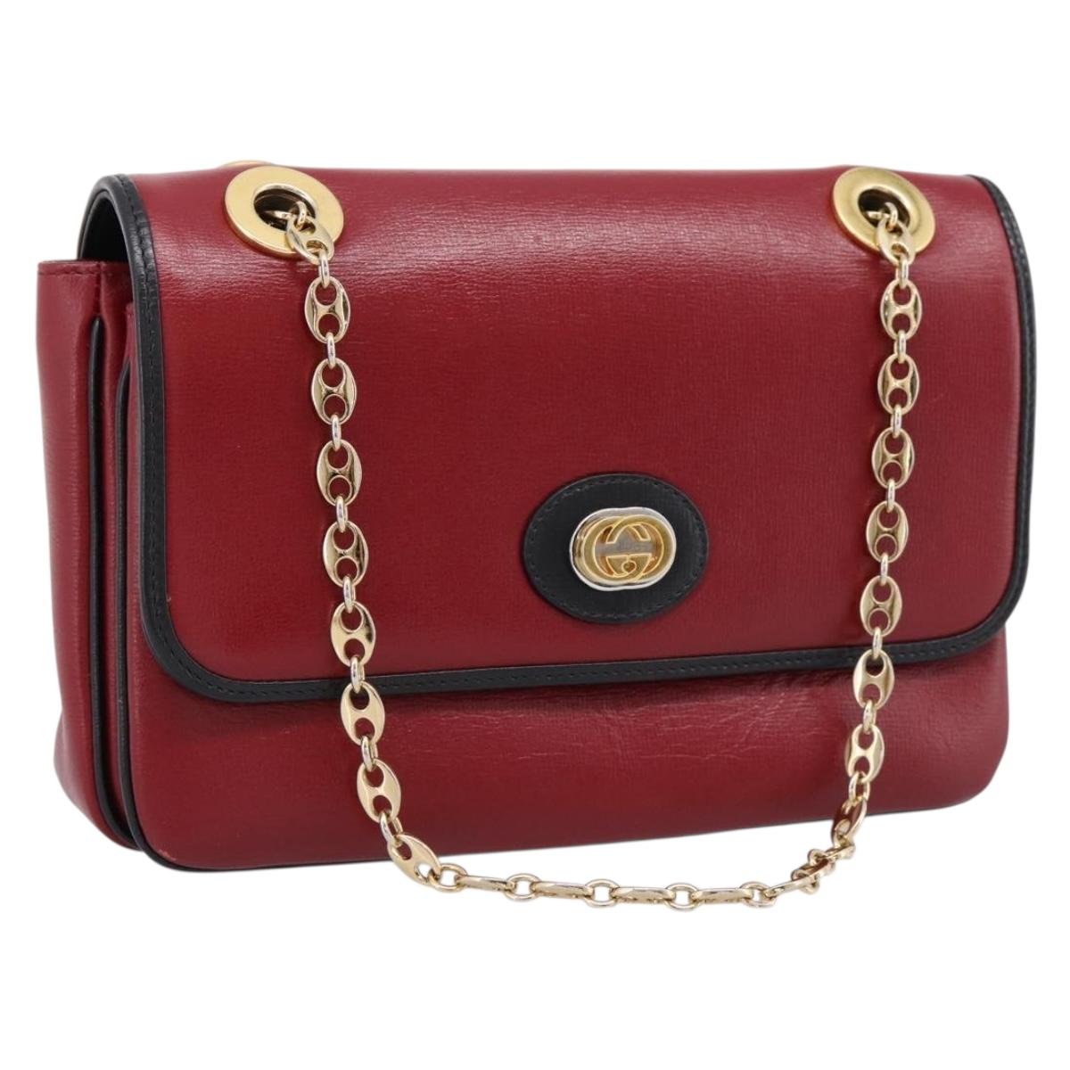 GUCCI Chain Shoulder Bag Leather Red Gold 576421 Auth 195984M