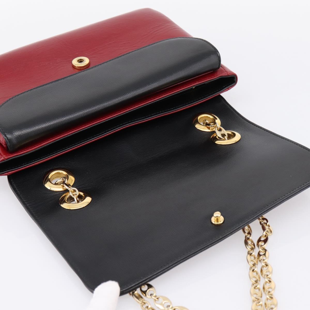 GUCCI Chain Shoulder Bag Leather Red Gold 576421 Auth 195984M