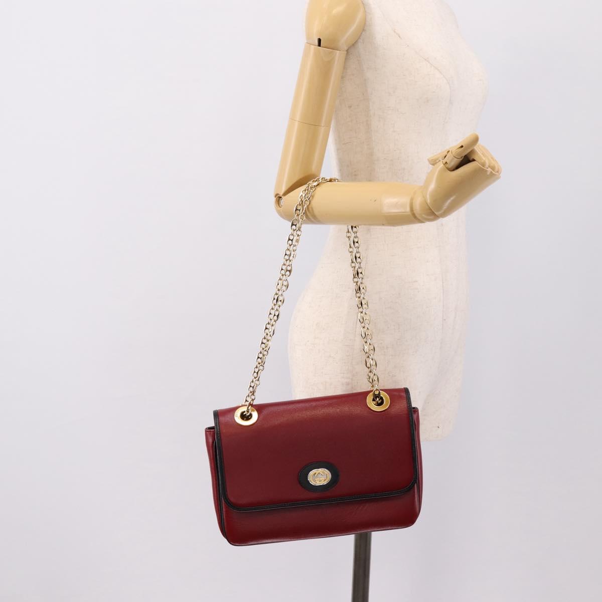 GUCCI Chain Shoulder Bag Leather Red Gold 576421 Auth 195984M