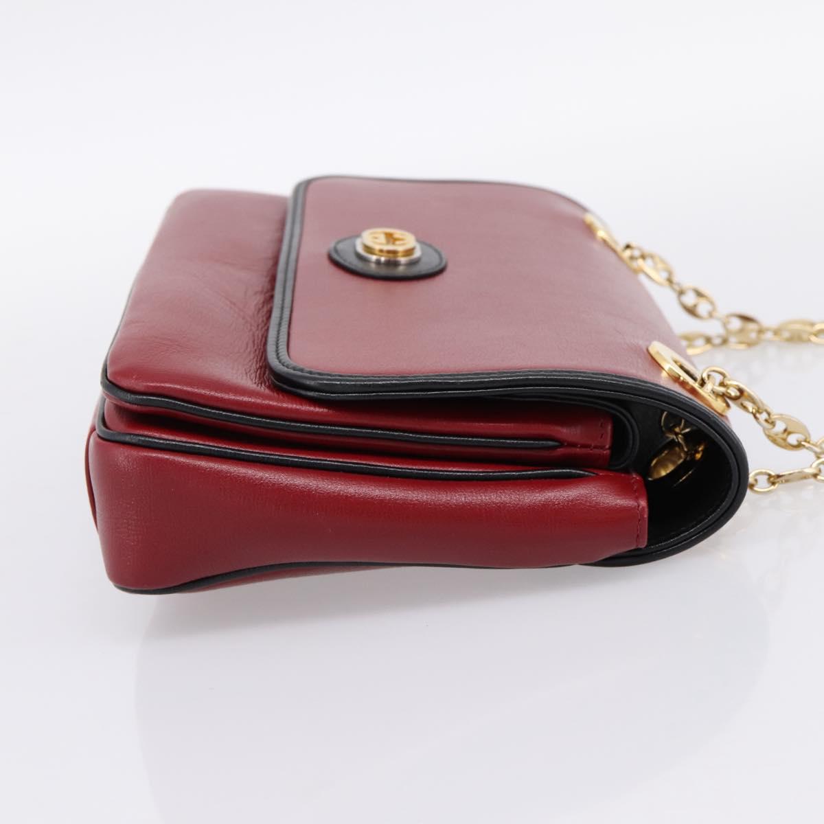 GUCCI Chain Shoulder Bag Leather Red Gold 576421 Auth 195984M