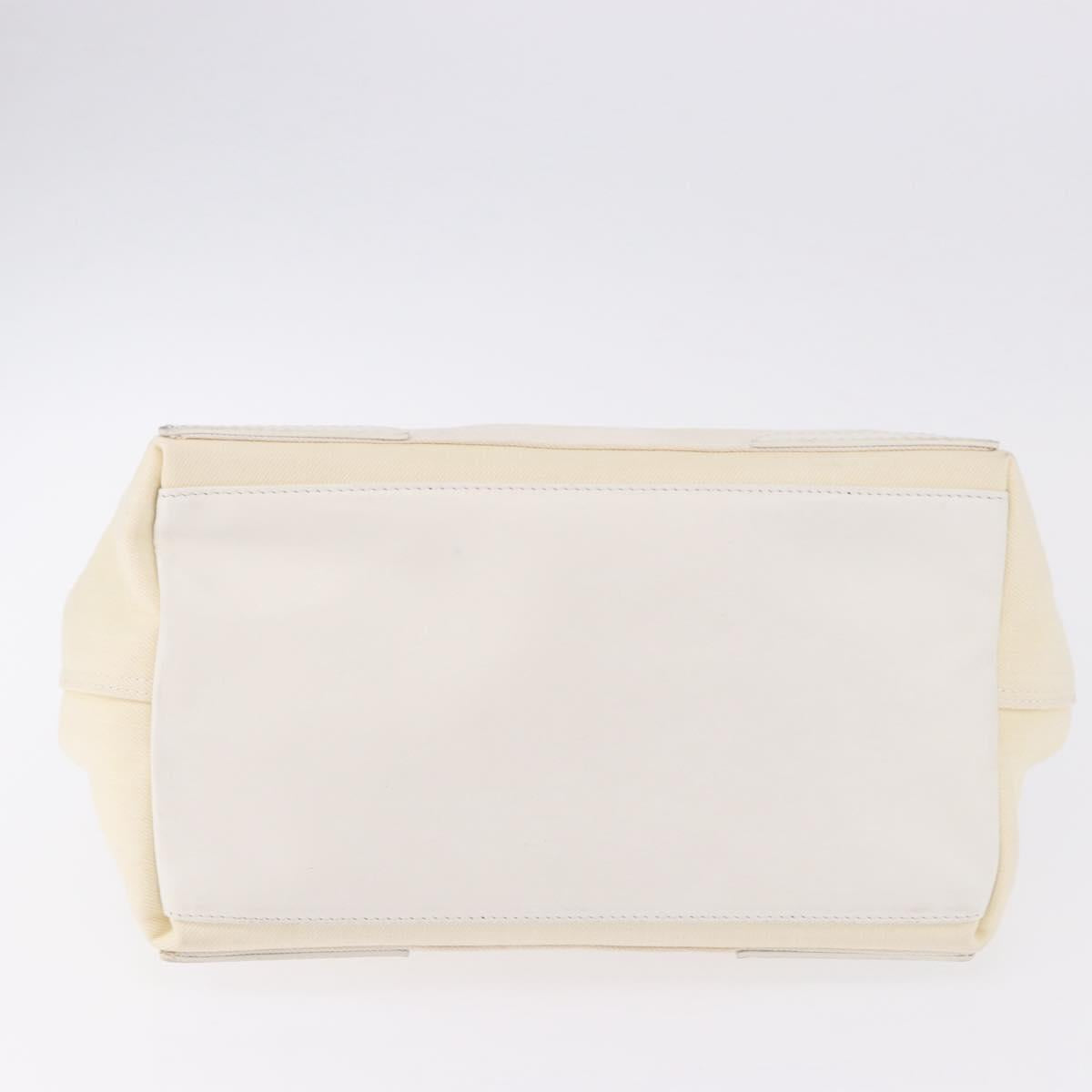 BALENCIAGA Navy Cabas Hand Bag Canvas Ivory Silver 339933 Auth 195989A