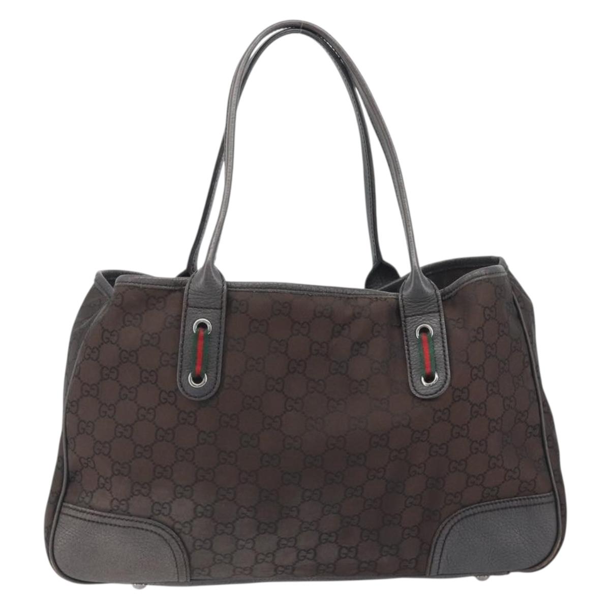 GUCCI GG Canvas Web Sherry Line Bag Nylon Outlet Brown Silver 293592 Auth 195991