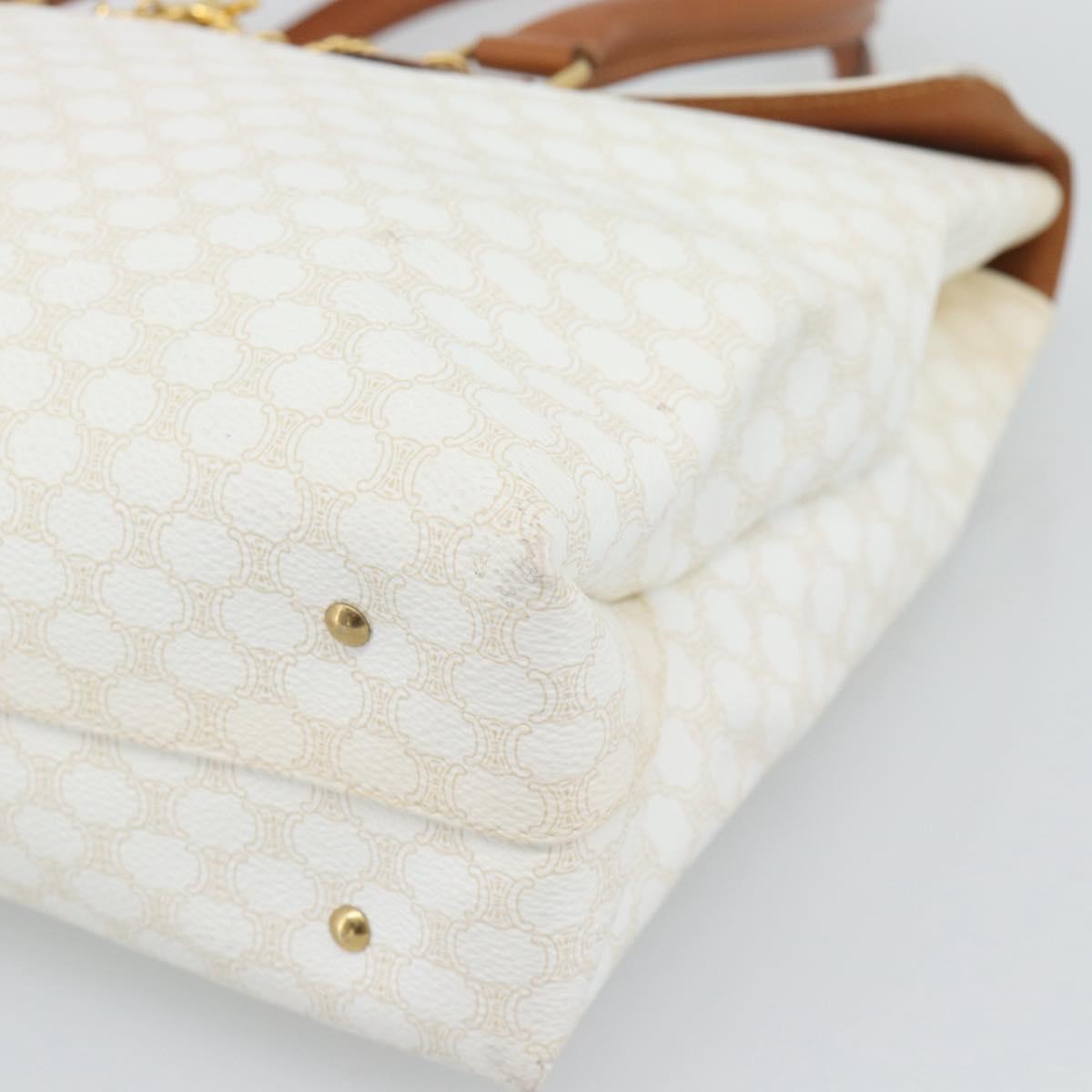CELINE Macadam Canvas Hand Bag PVC Leather White Gold Auth 195994