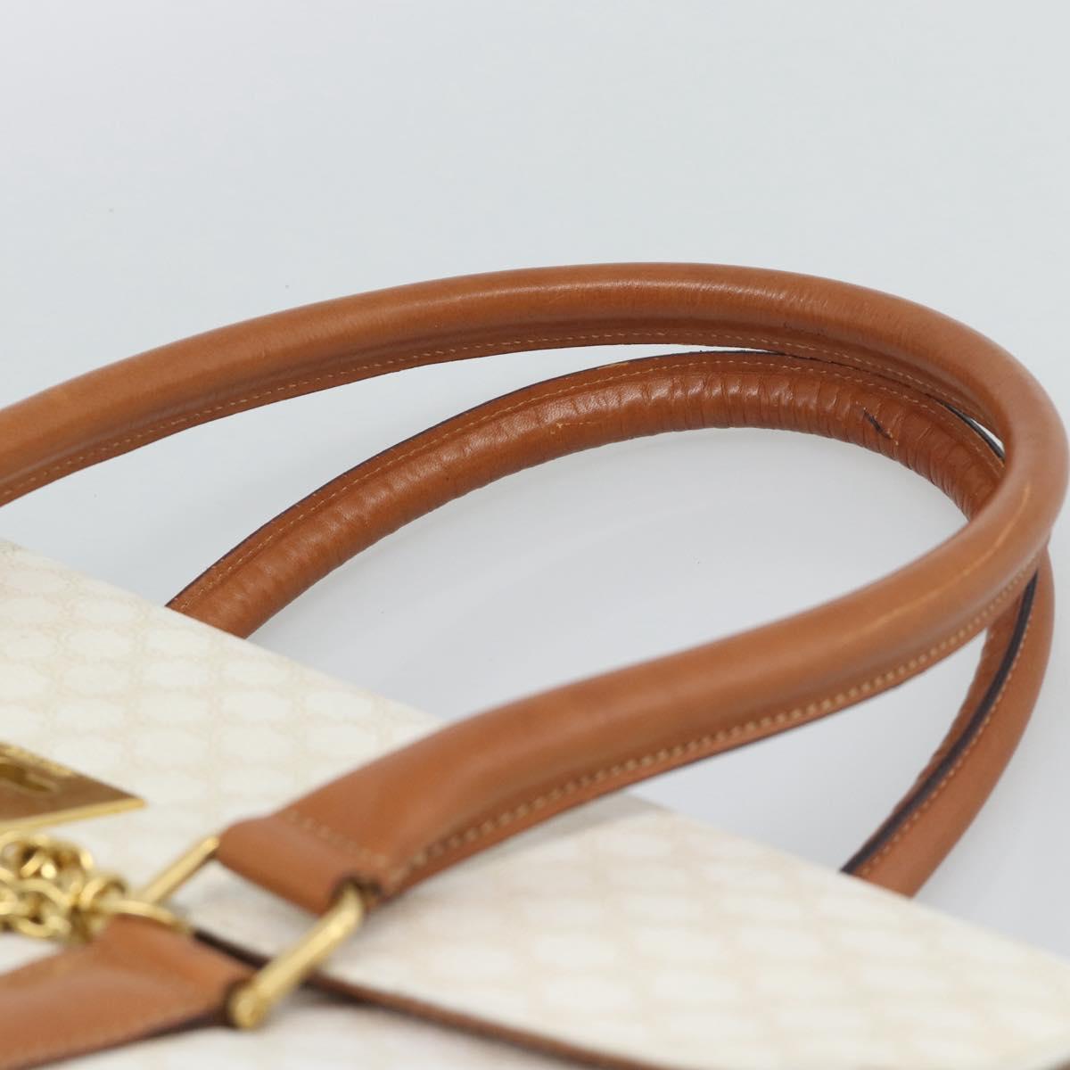 CELINE Macadam Canvas Hand Bag PVC Leather White Gold Auth 195994