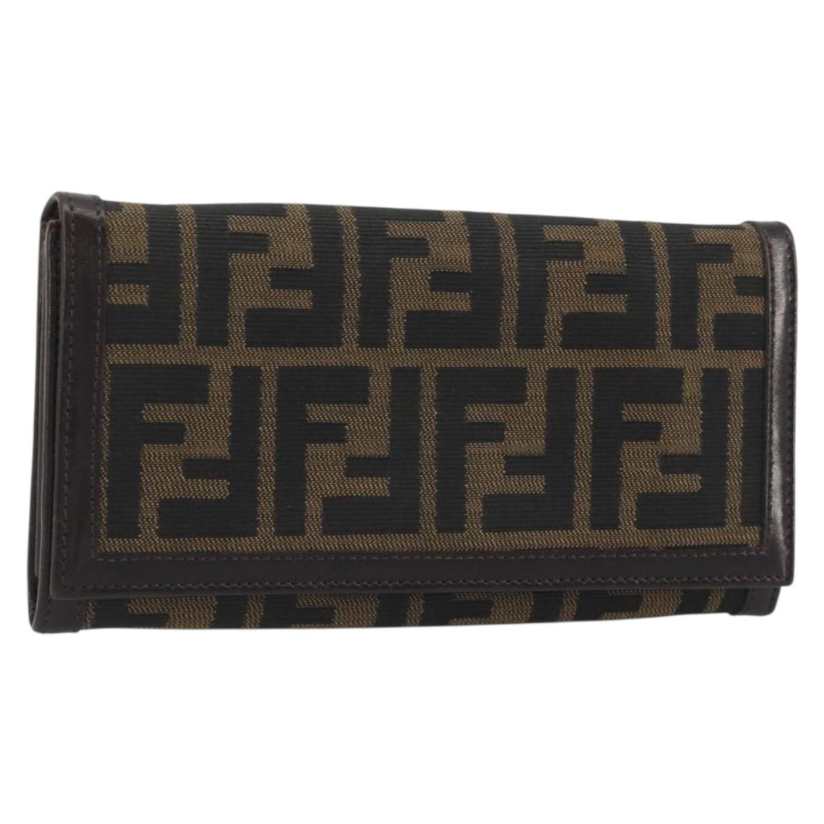 FENDI Zucca Canvas Long Wallet Black Brown Auth 195997V