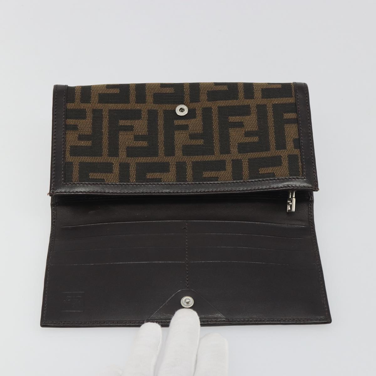 FENDI Zucca Canvas Long Wallet Black Brown Auth 195997V