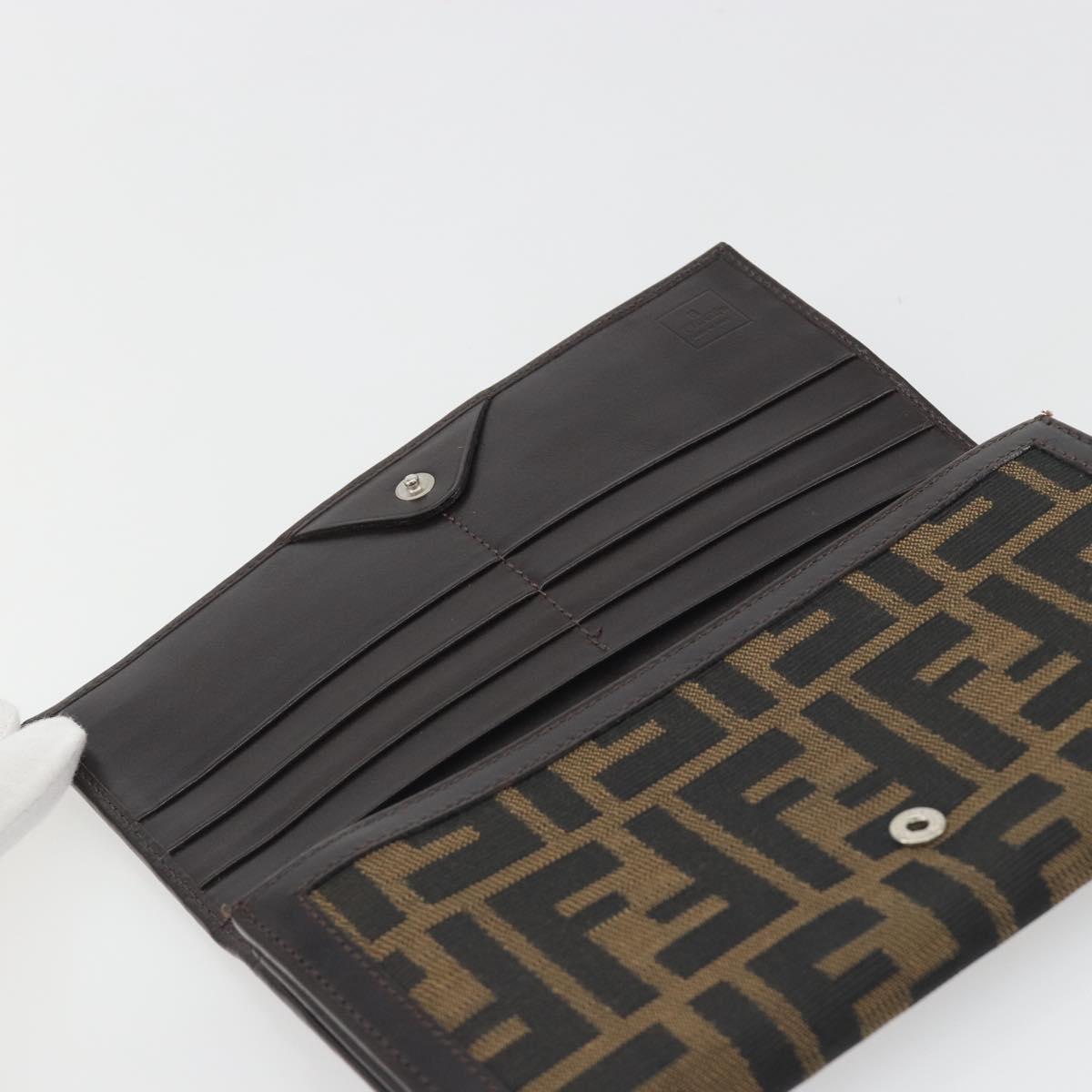 FENDI Zucca Canvas Long Wallet Black Brown Auth 195997V