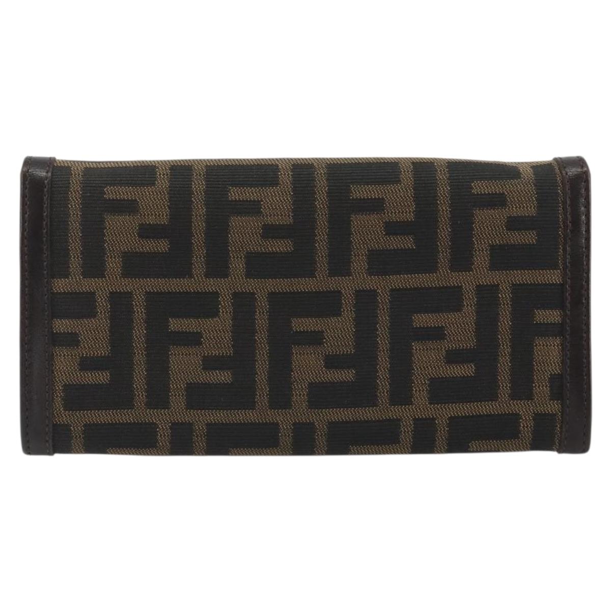 FENDI Zucca Canvas Long Wallet Black Brown Auth 195997V