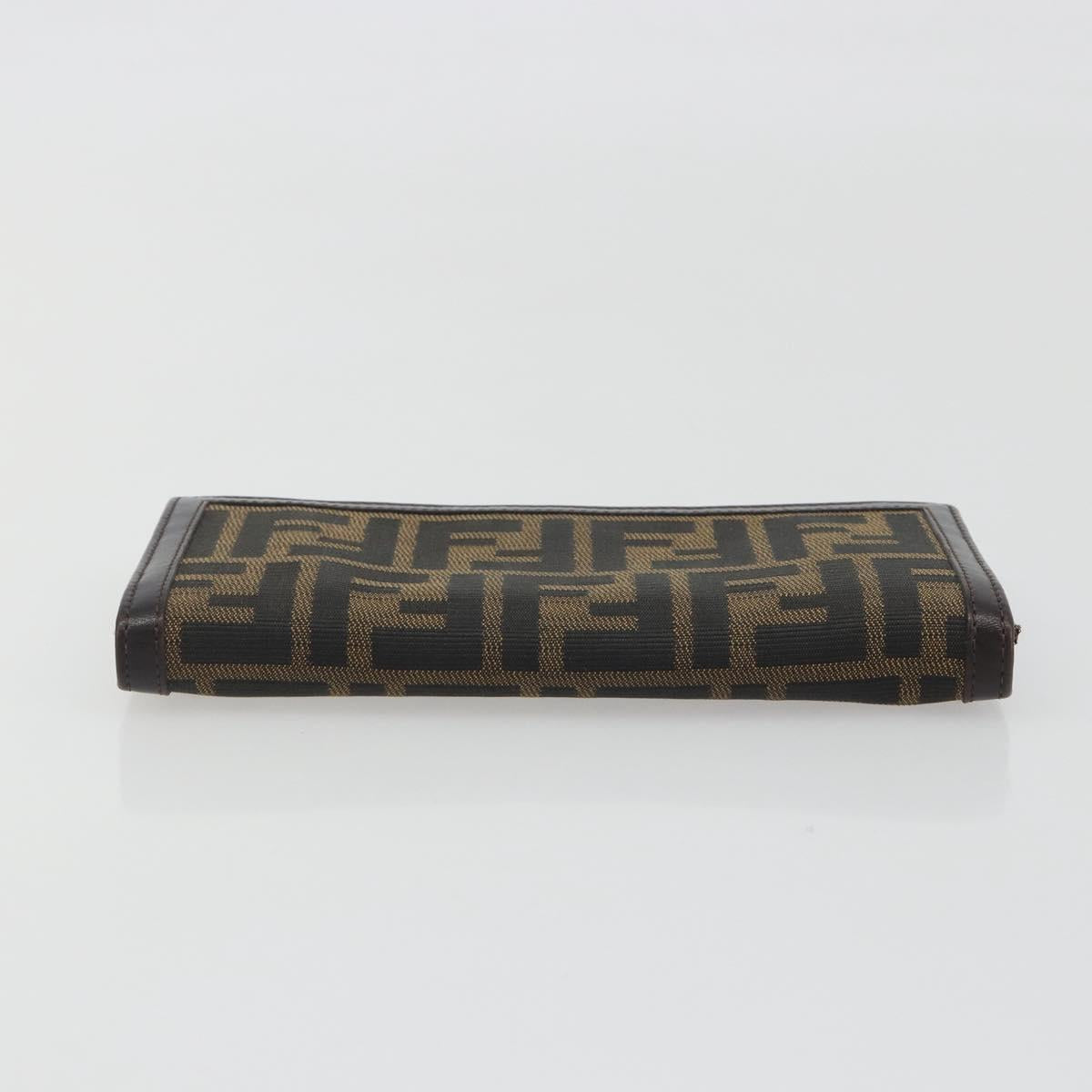 FENDI Zucca Canvas Long Wallet Black Brown Auth 195997V