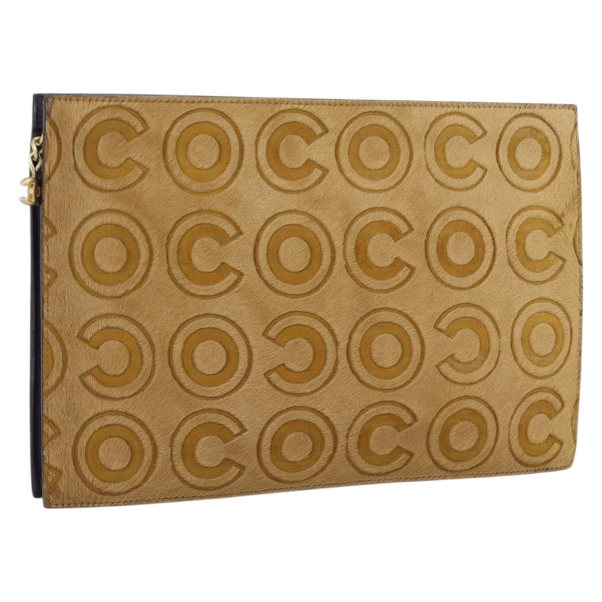 CHANEL Clutch Bag Harako leather Brown Gold CC Auth 195999A