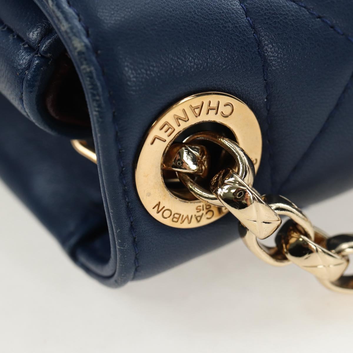 CHANEL Matelasse Chain Shoulder Bag Lamb Skin Blue Gold CC Auth 196001M