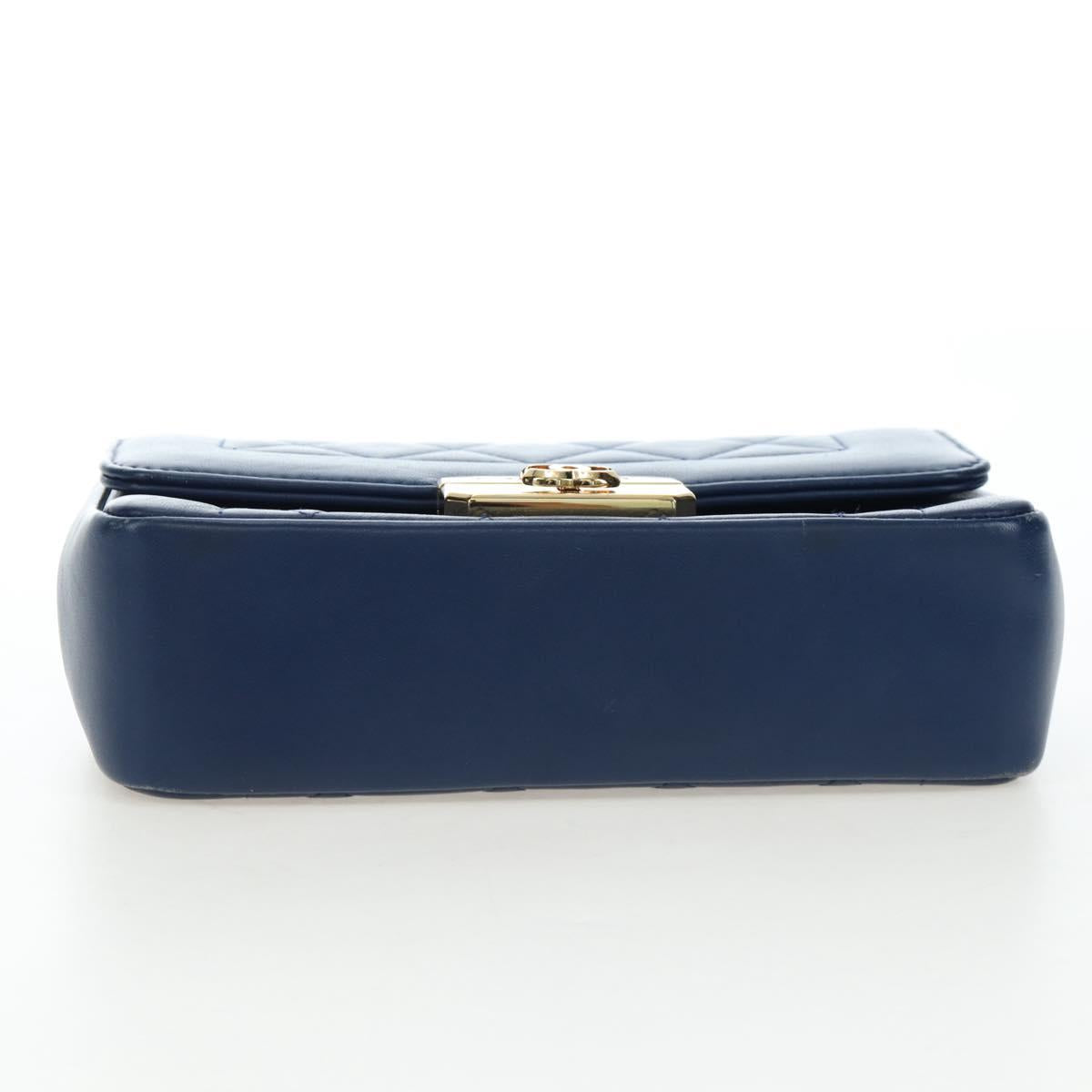 CHANEL Matelasse Chain Shoulder Bag Lamb Skin Blue Gold CC Auth 196001M