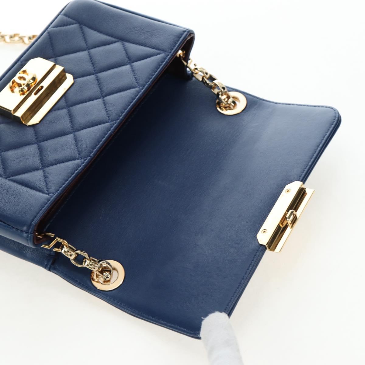 CHANEL Matelasse Chain Shoulder Bag Lamb Skin Blue Gold CC Auth 196001M