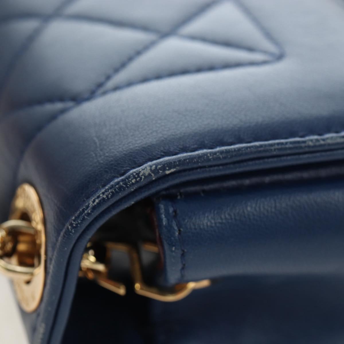 CHANEL Matelasse Chain Shoulder Bag Lamb Skin Blue Gold CC Auth 196001M