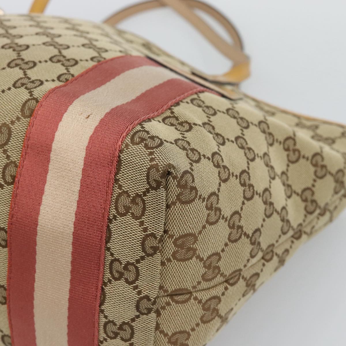 GUCCI GG Canvas Sherry Line Tote Bag Beige Gold 211971 Auth 196002