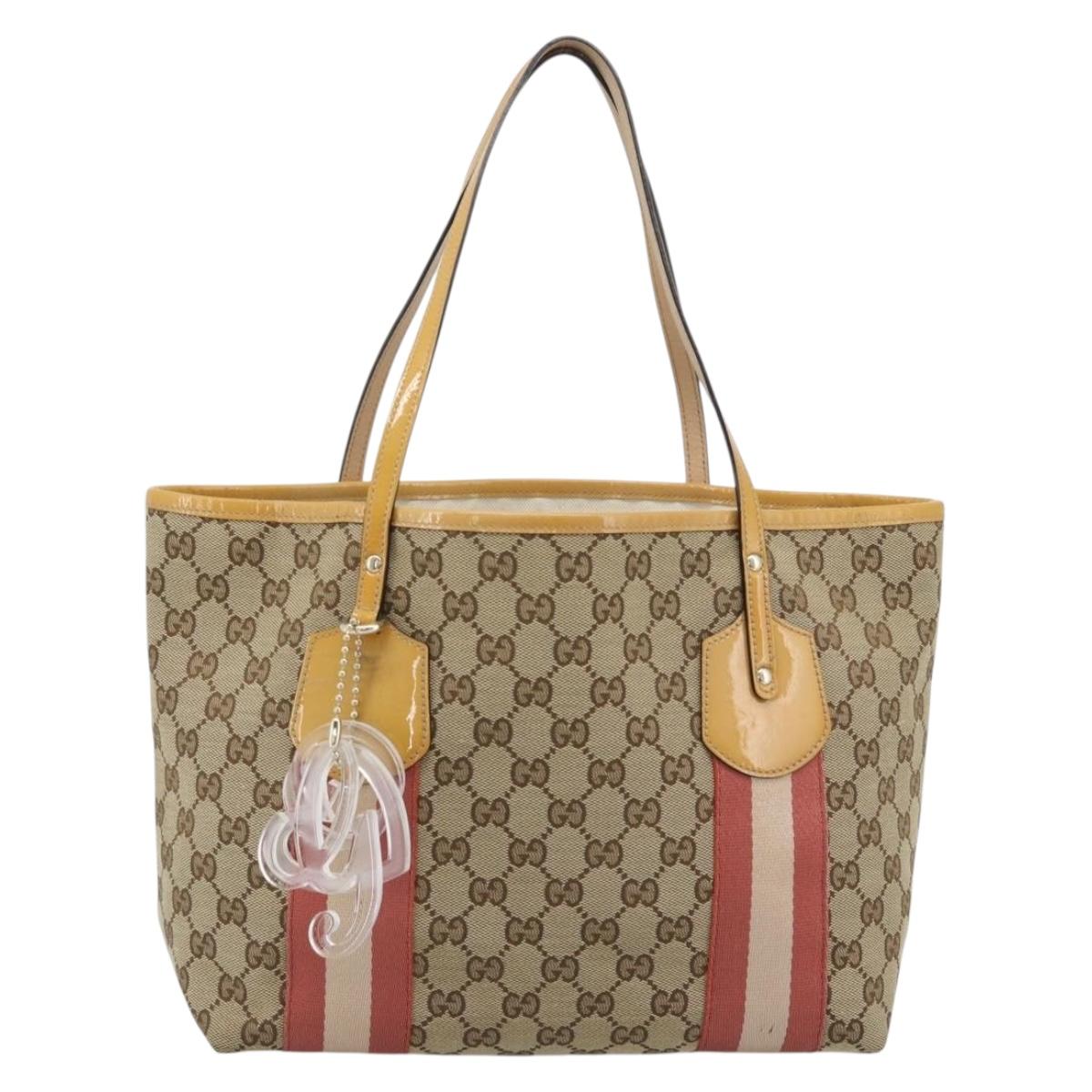 GUCCI GG Canvas Sherry Line Tote Bag Beige Gold 211971 Auth 196002