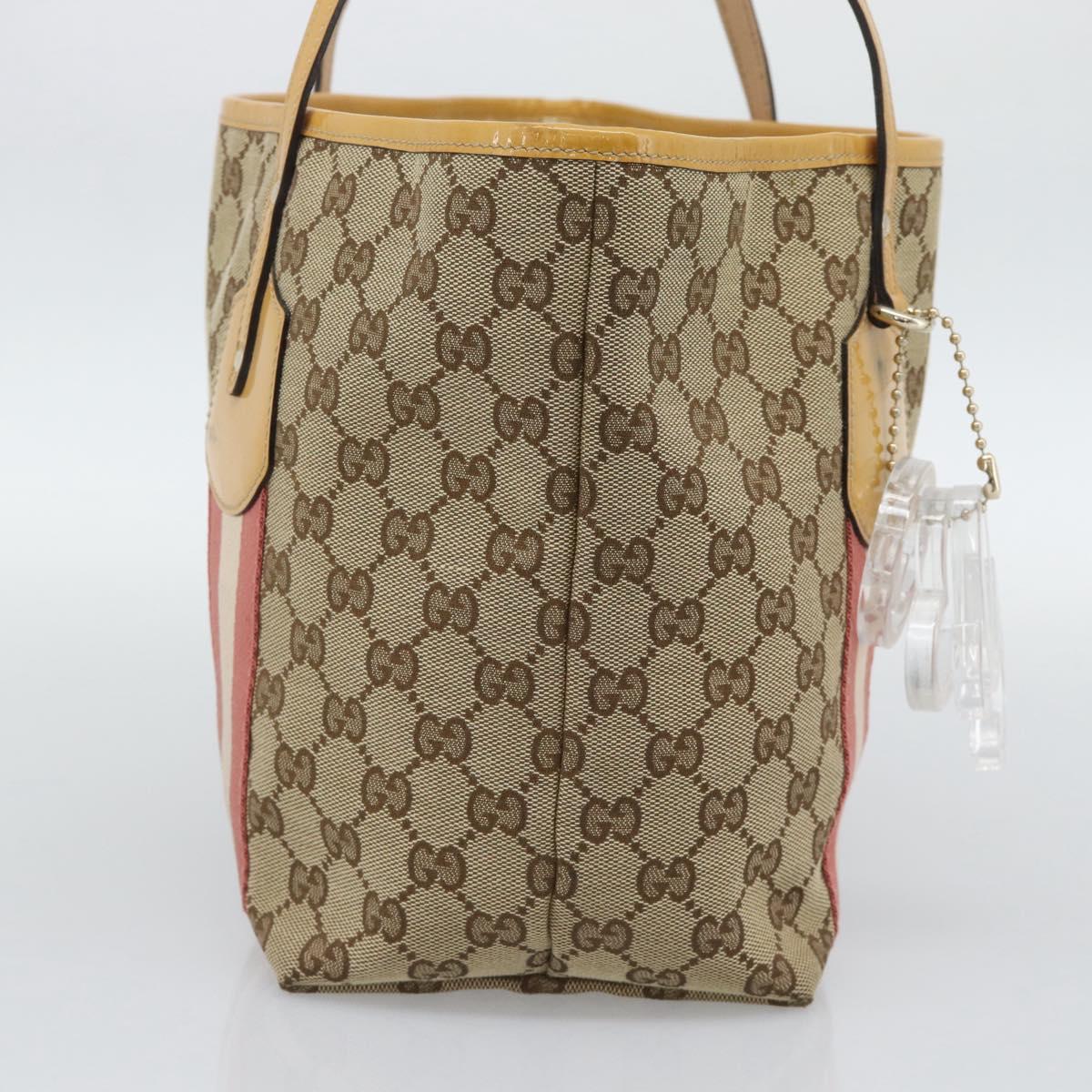 GUCCI GG Canvas Sherry Line Tote Bag Beige Gold 211971 Auth 196002
