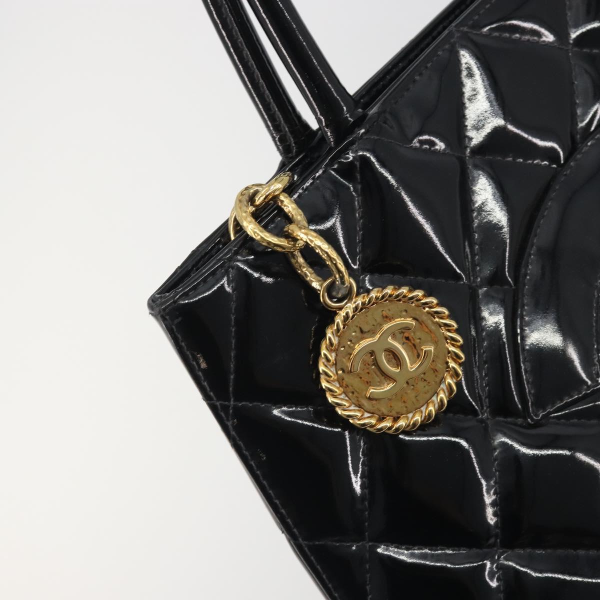 CHANEL Matelasse Reprint Tote Bag Patent leather Black Gold CC Auth 196006V