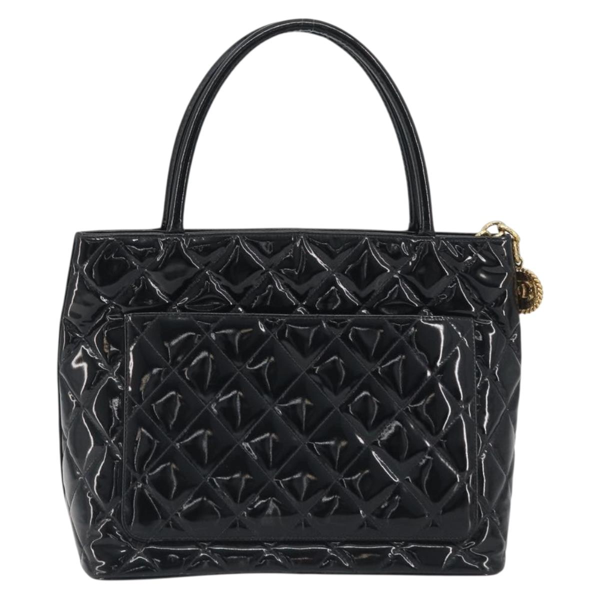CHANEL Matelasse Reprint Tote Bag Patent leather Black Gold CC Auth 196006V