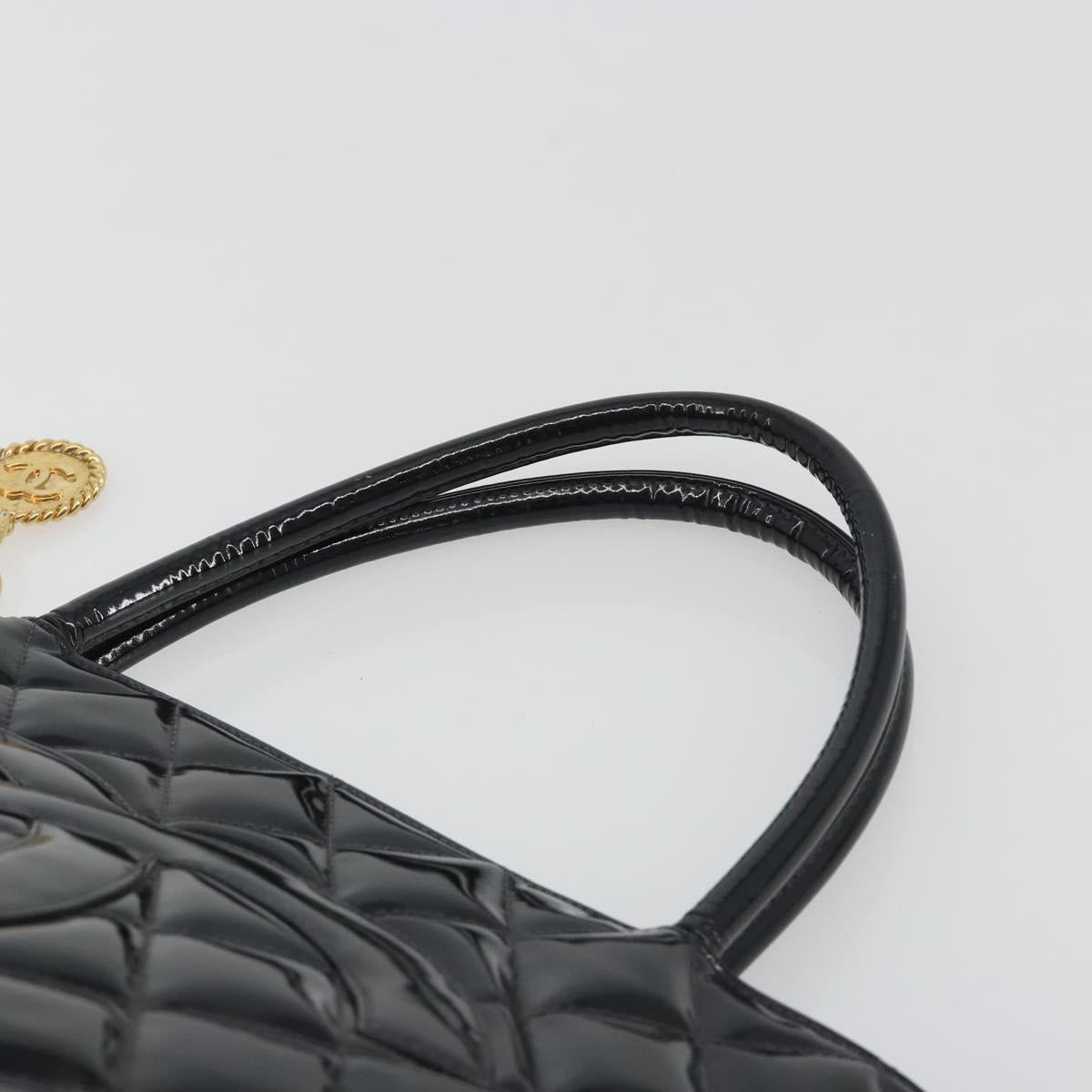 CHANEL Matelasse Reprint Tote Bag Patent leather Black Gold CC Auth 196006V