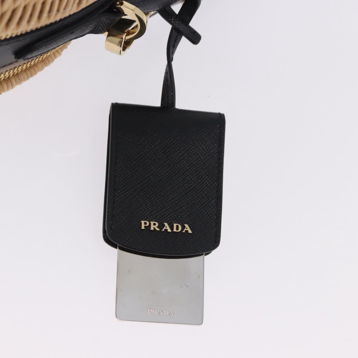PRADA Hand Bag Rattan 2way Beige Gold Auth 196009SAM
