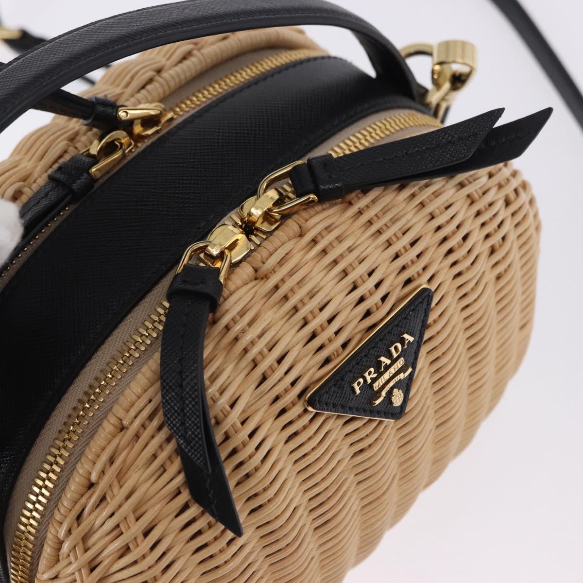 PRADA Hand Bag Rattan 2way Beige Gold Auth 196009SAM