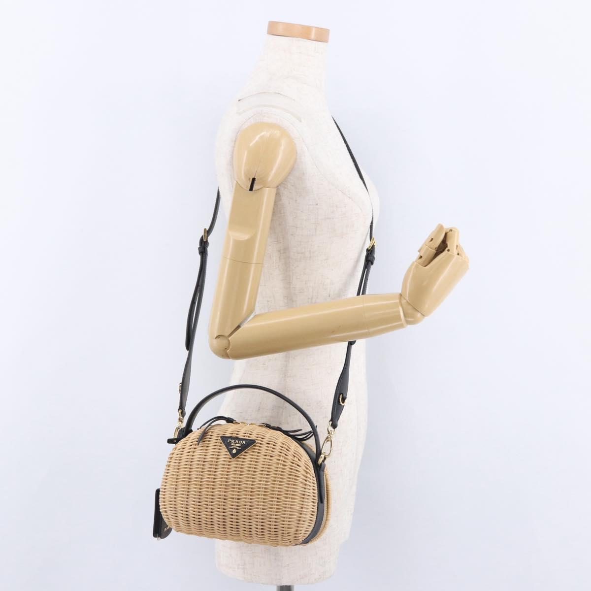 PRADA Hand Bag Rattan 2way Beige Gold Auth 196009SAM