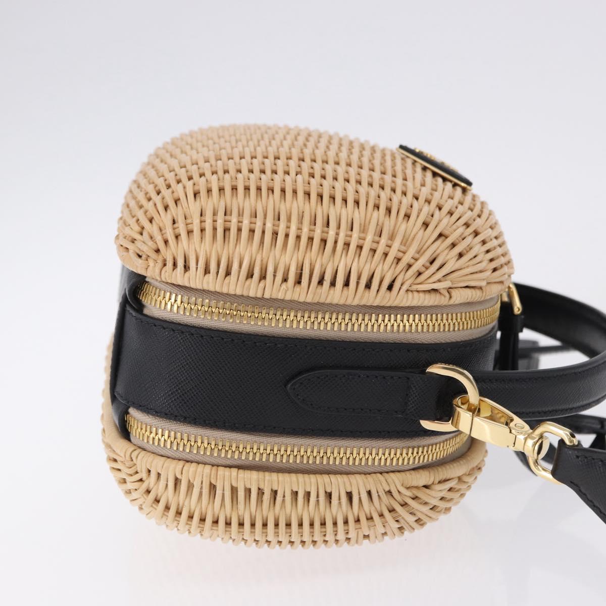 PRADA Hand Bag Rattan 2way Beige Gold Auth 196009SAM
