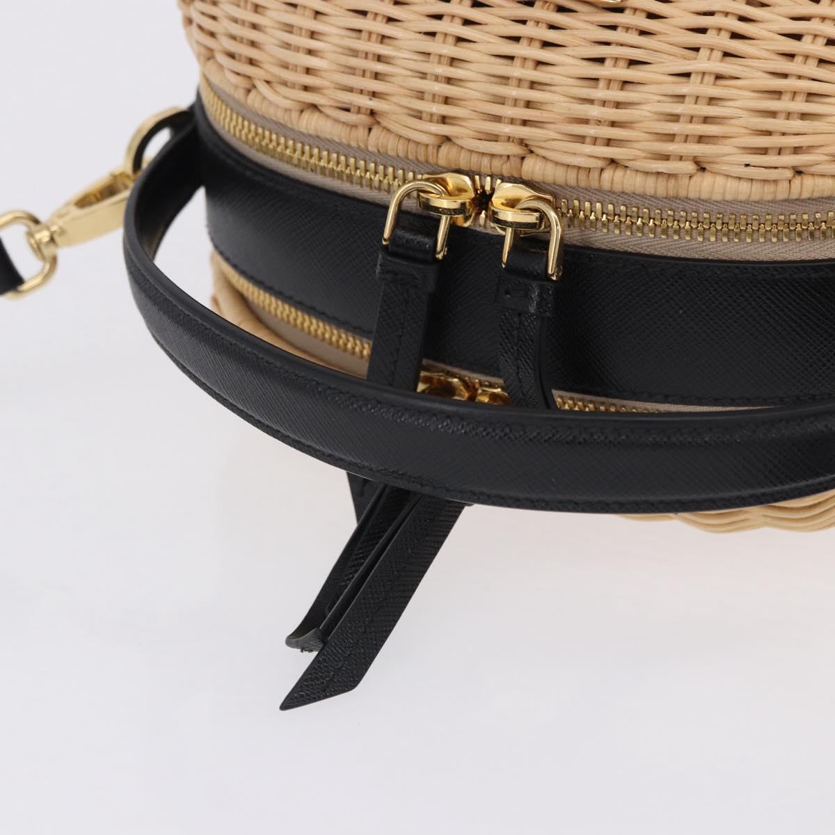 PRADA Hand Bag Rattan 2way Beige Gold Auth 196009SAM