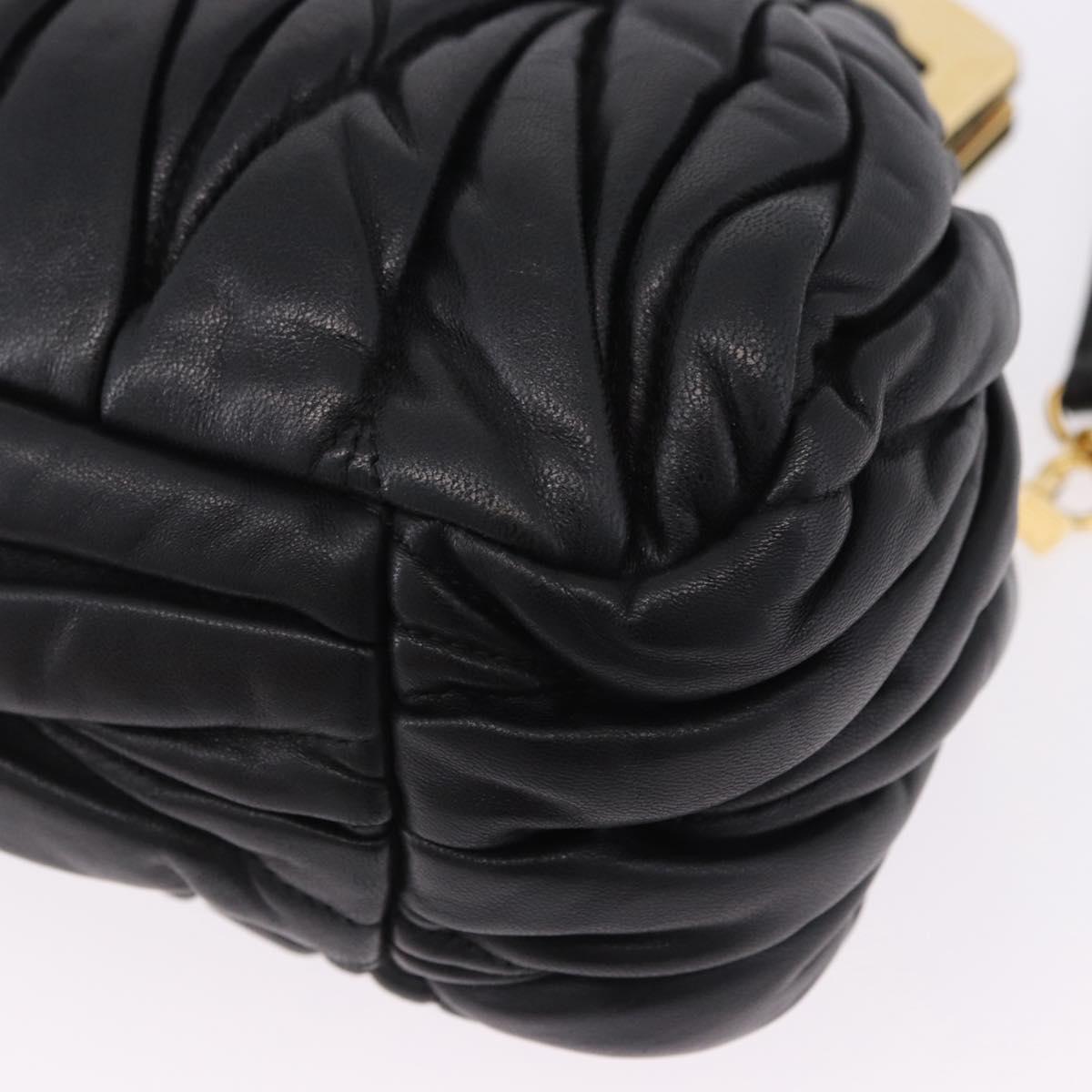 Miu Miu Matelasse Shoulder Bag Leather Black Gold Auth 196010M
