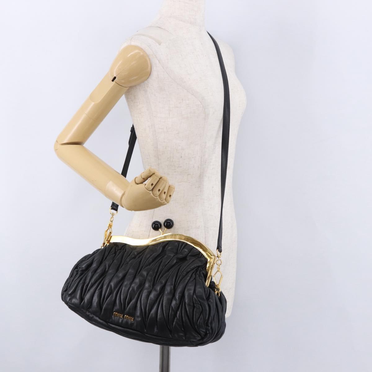 Miu Miu Matelasse Shoulder Bag Leather Black Gold Auth 196010M