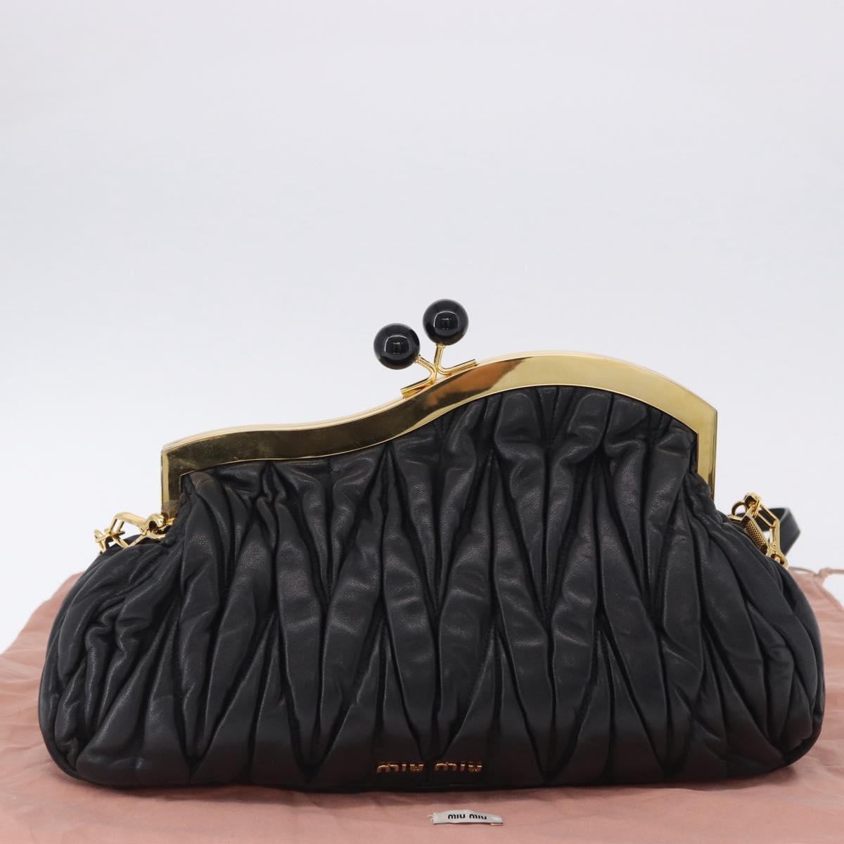 Miu Miu Matelasse Shoulder Bag Leather Black Gold Auth 196010M