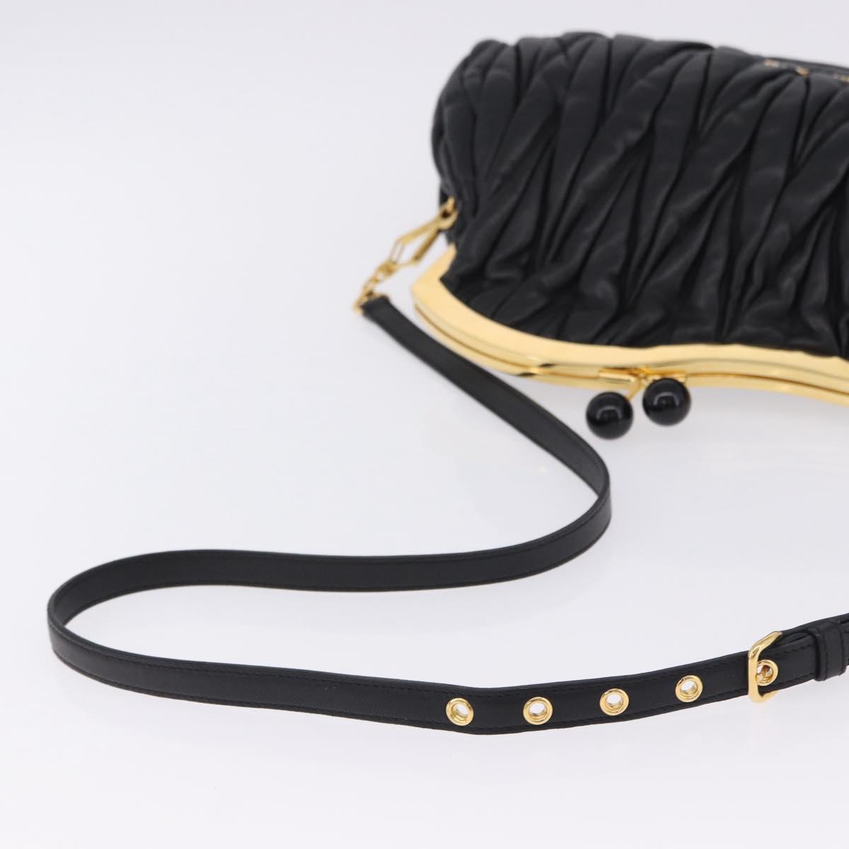 Miu Miu Matelasse Shoulder Bag Leather Black Gold Auth 196010M
