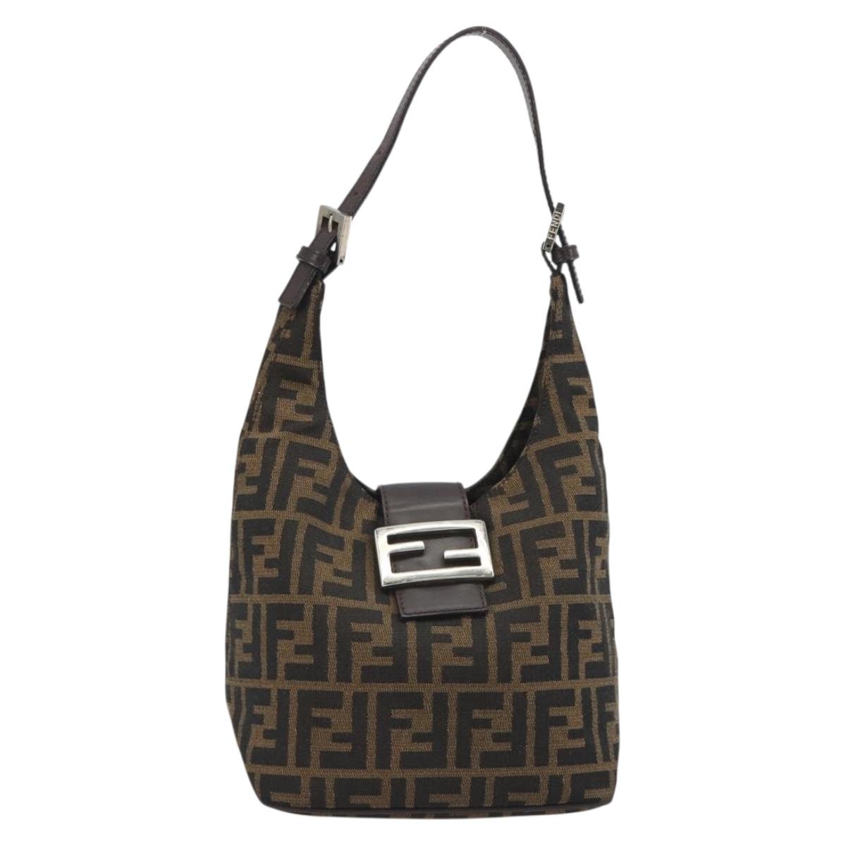 FENDI Zucca Canvas Mamma Baguette Shoulder Bag Brown Black Auth 196011V