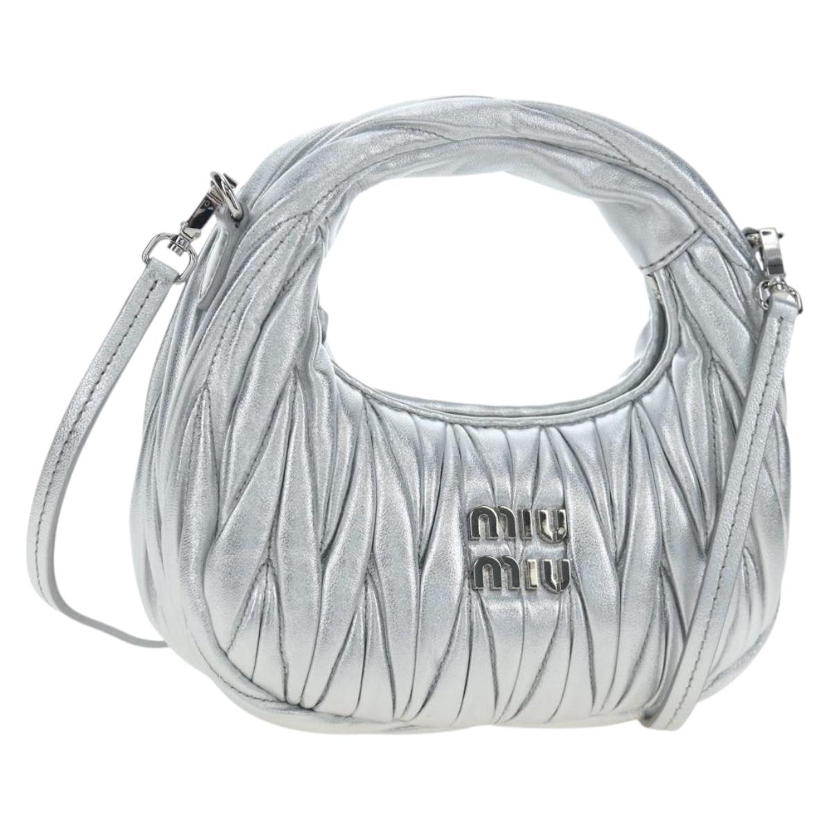Miu Miu Matelasse Wonder Hand Bag Leather 2way Silver Auth 196012SAM