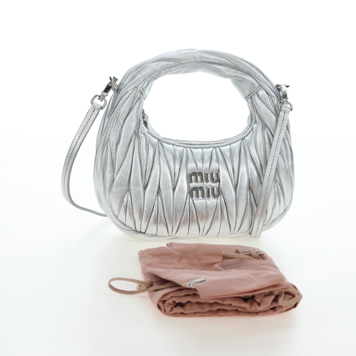 Miu Miu Matelasse Wonder Hand Bag Leather 2way Silver Auth 196012SAM